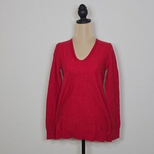 GAP NWT Brooklyn‎ Red V Neck Textured Knit Sweater Extra Small XS Merino Blend